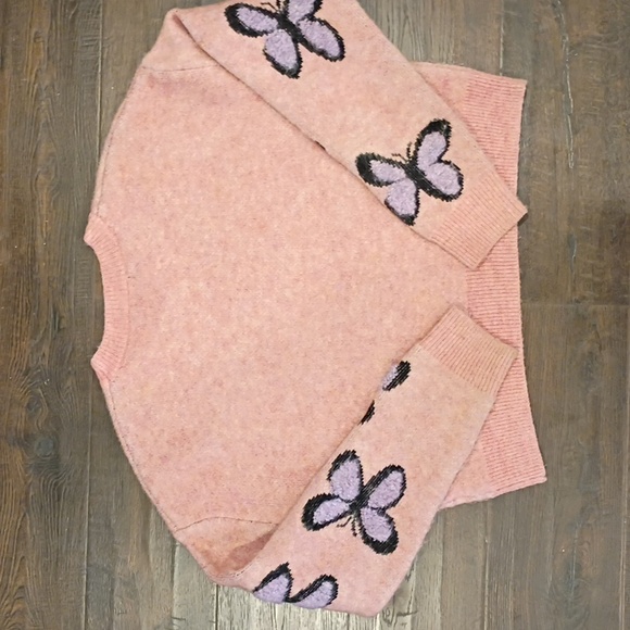 Cropped Pink and Purple Butterfly Sweater Size Medium Fairycore Whimsical - Picture 3 of 4